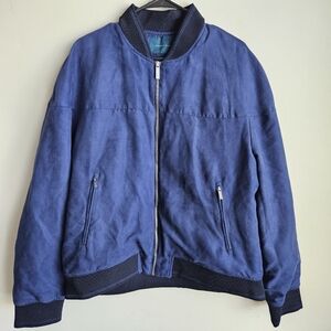 Perry Ellis Blue Bomber Jacket XL Microsuede Polyester EUC